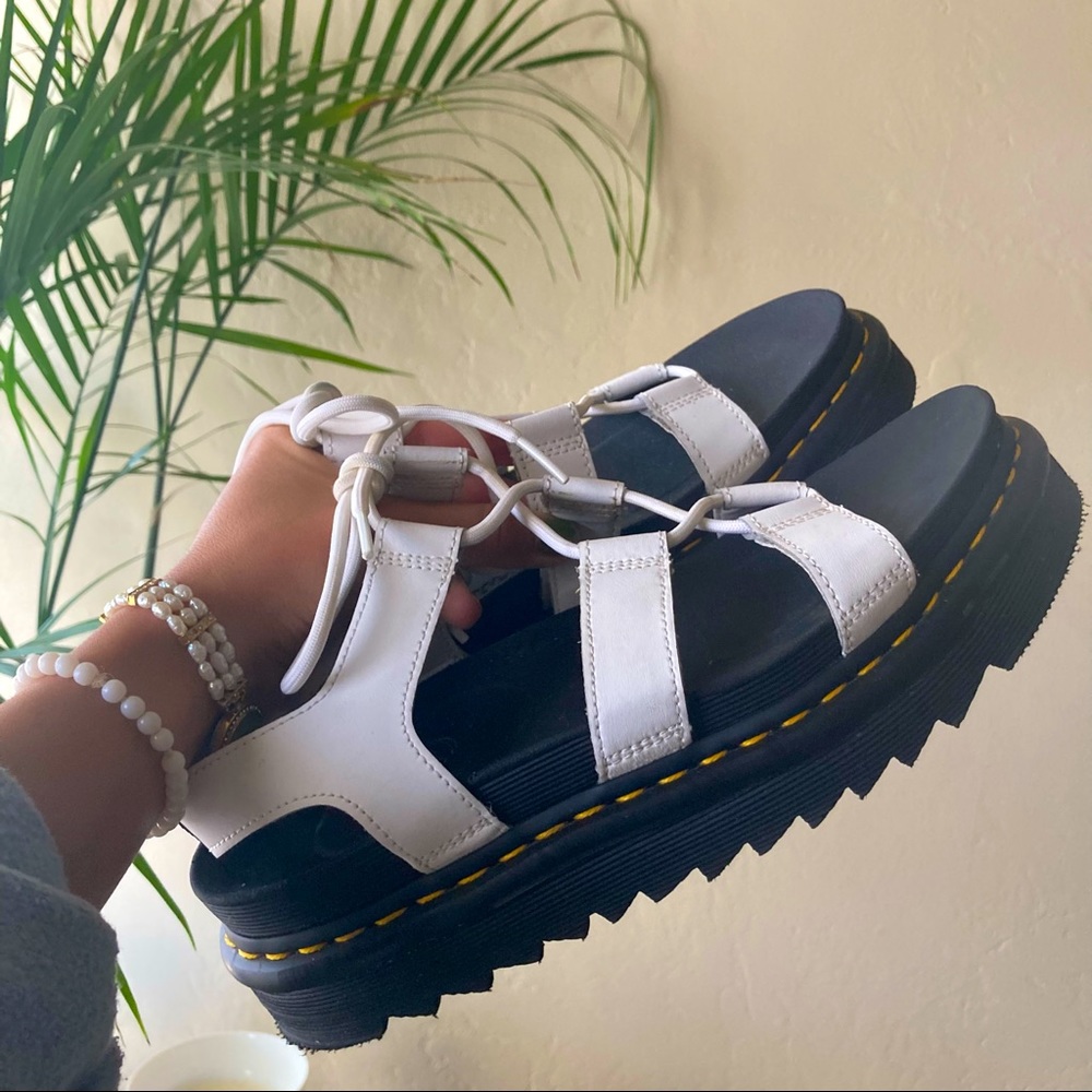 Dr. Martens White Leather Platform Sandals with Black Soles